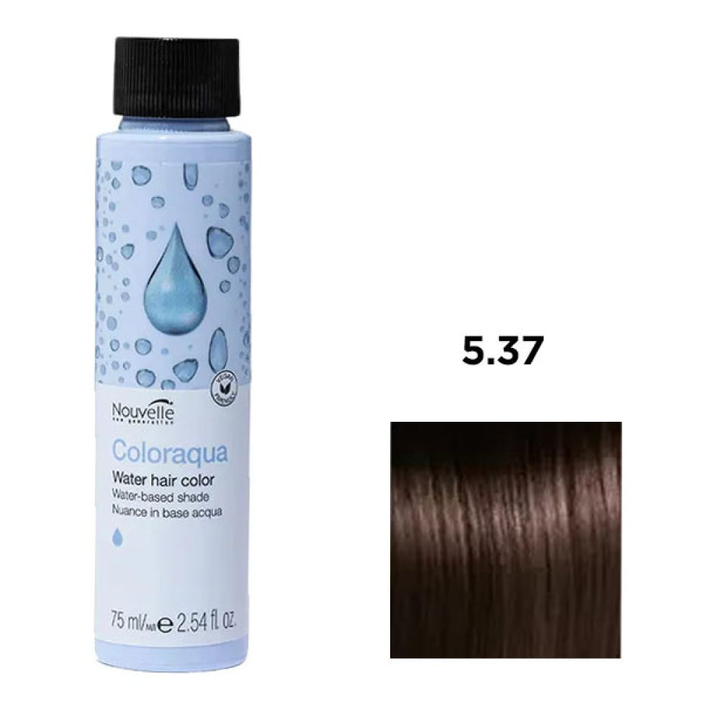 Nouvelle Coloraqua Water Фарба для волосся на водній основі_5.37 світло-каштановий золотистий коричневий 75м