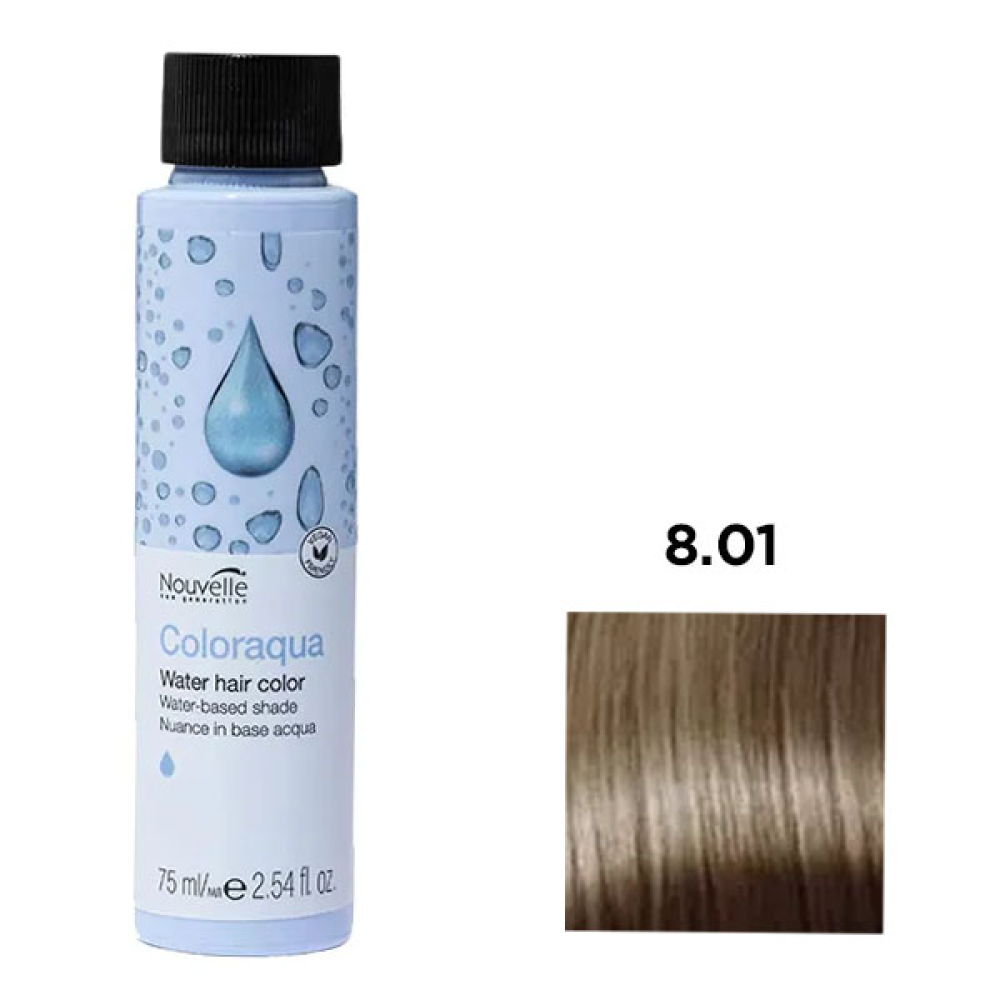 Nouvelle Coloraqua Water Фарба для волосся на водній основі_8.01 світлий блонд натуральний світло-попелястий