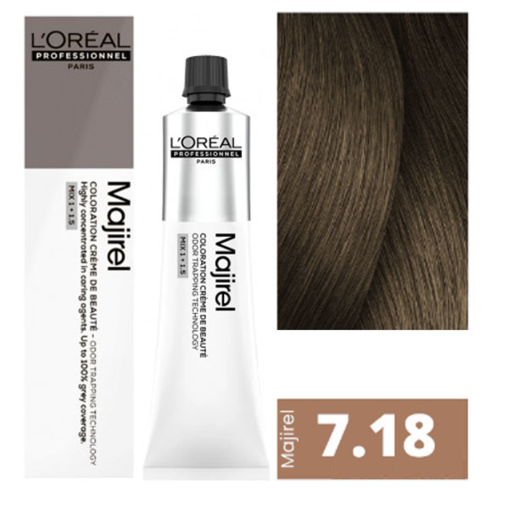 L'Oreal Professionnel Majirel Стійка крем-фарба для волосся_7.18 блондин попелястий мокка 60мл